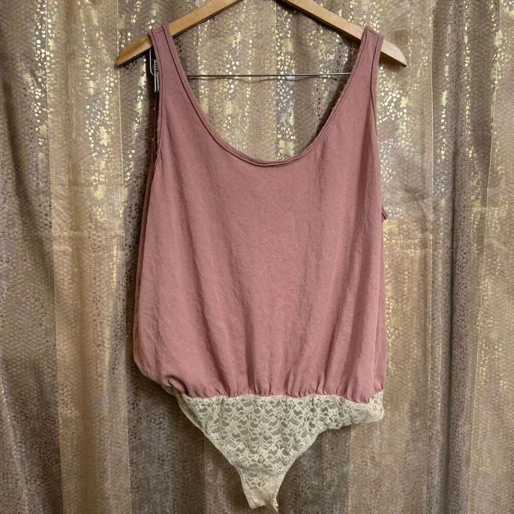 Free People Sydney Dusty Rose Mauve Oversized Tank Top Bodysuit Medium